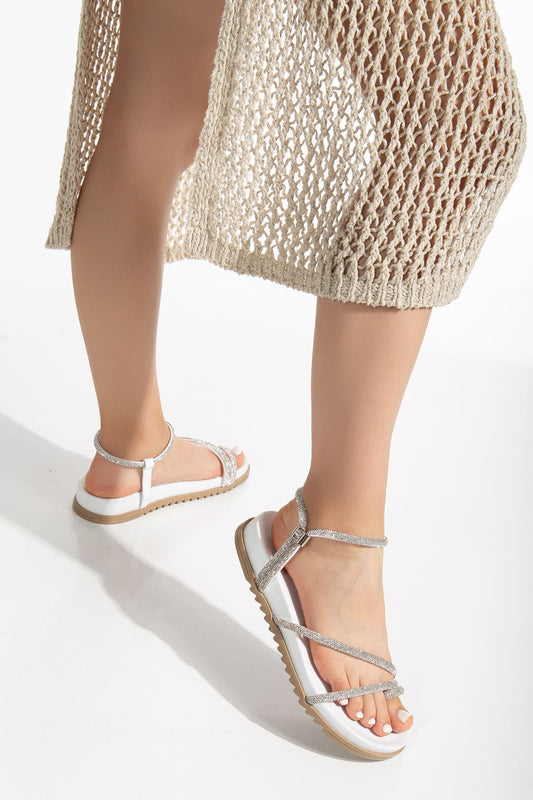 Delfin Taşlı Sandalet Beyaz