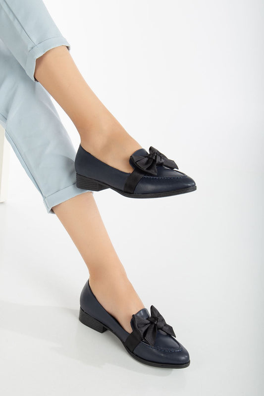 Erva Kısa Topuk Cilt Ayakkabı Lacivert