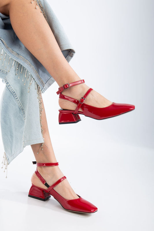 Grant Küt Burun Topuklu Rugan Ayakkabı Kırmızı