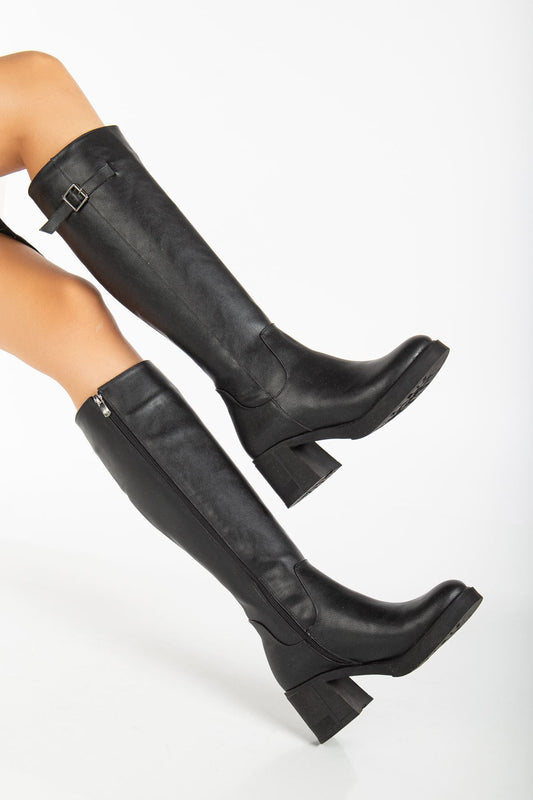 Jasmine Topuklu Deri Çizme Siyah