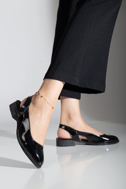 Pore Kısa Topuk Rugan Ayakkabı Siyah