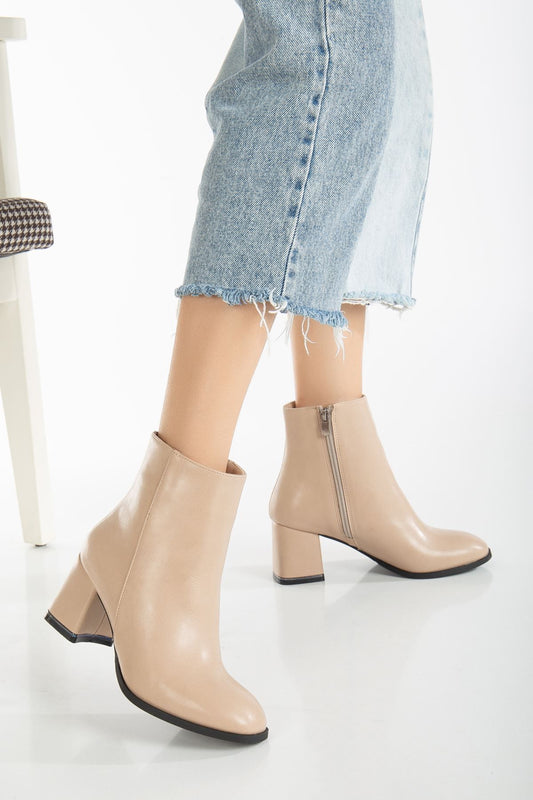 Rose Topuklu Deri Bot Ten