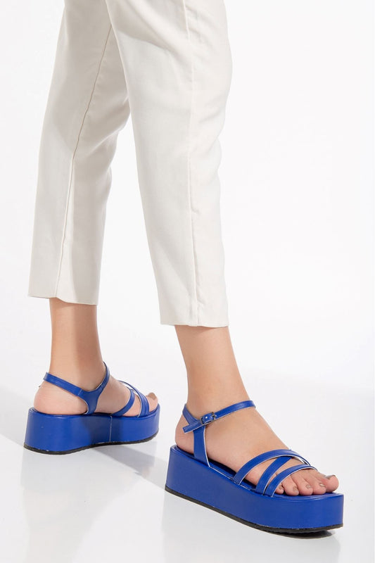 Tello Dolgu Topuk Sandalet Saks Mavi