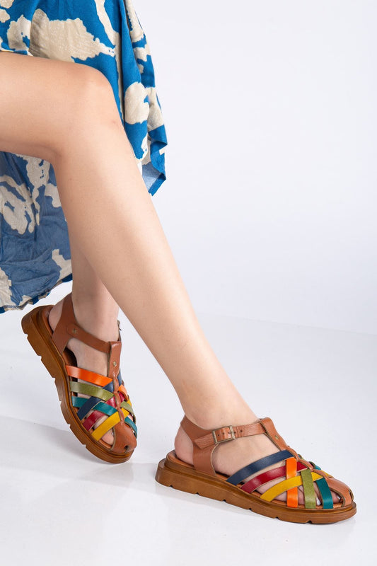 Ayza Hakiki Deri Sandalet Multi