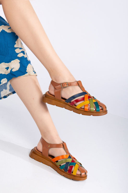 Ayza Hakiki Deri Sandalet Multi