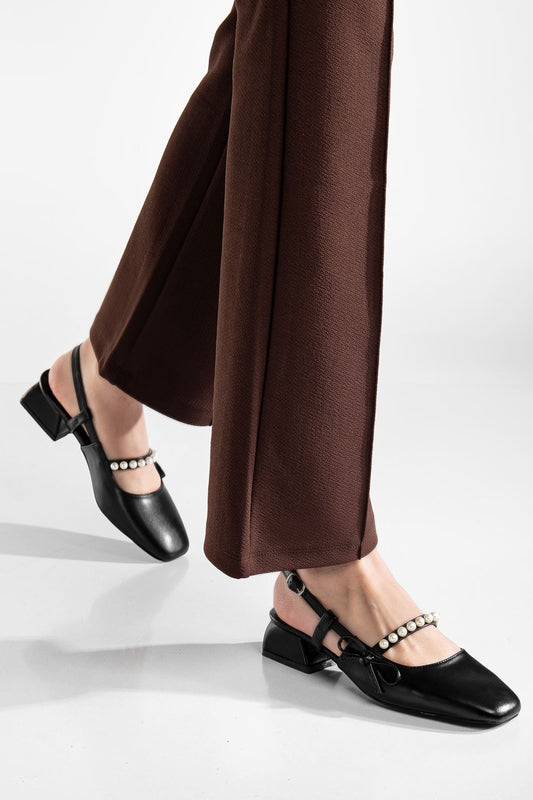 Mira Slingback Pearl Heeled Shoes Black