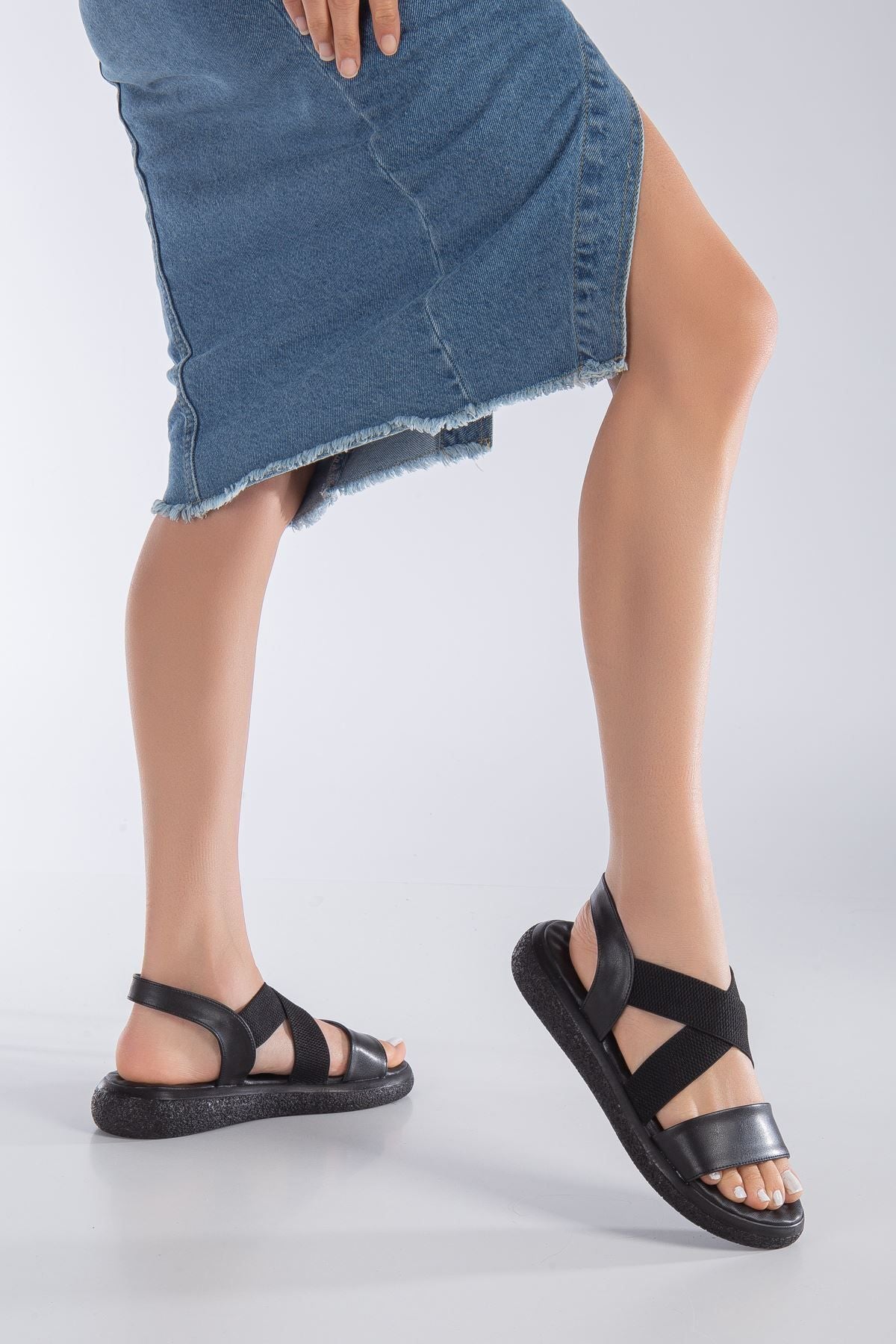 Msk0014 Elastic Sandals Black